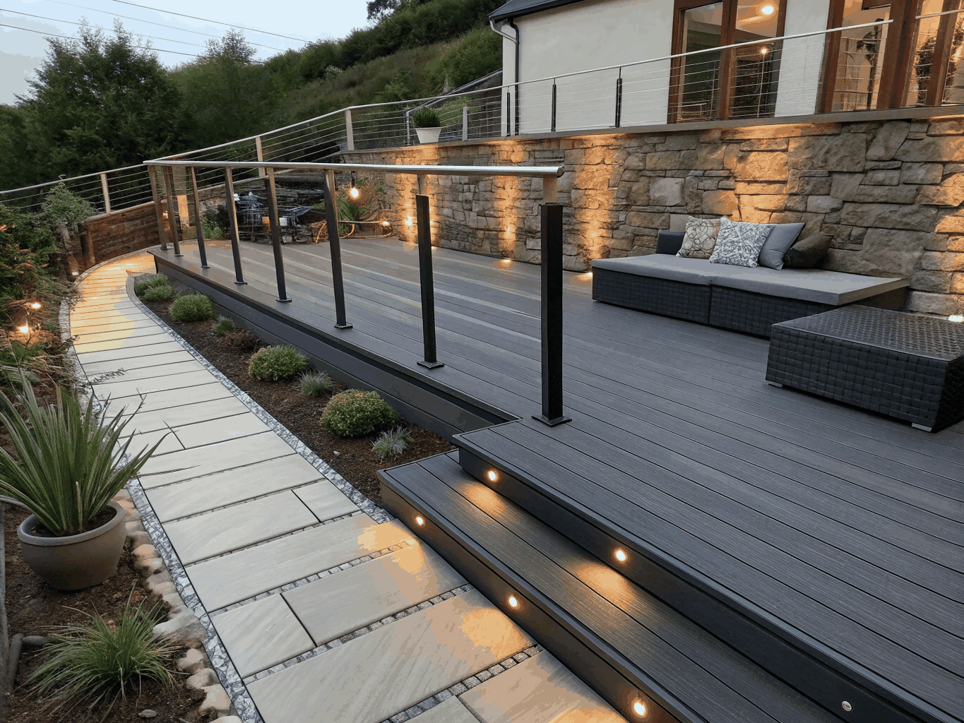 Custom outdoor living deck built by MH Builders
